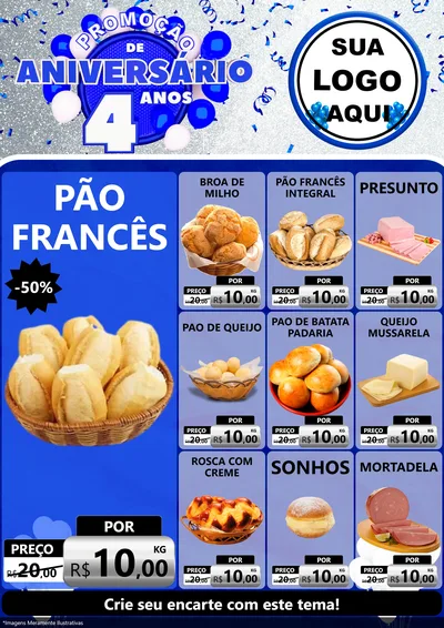 Modelo de Encarte para Encarte A4 Vertical com o tema Promoção de Aniversário - 4 Anos para Padaria