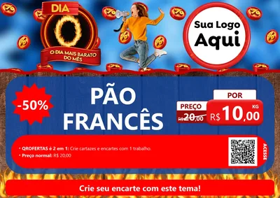 Modelo de Cartaz para Cartaz A4 Horizontal com o tema Dia O - O Dia Mais Barato Do Mês para Padaria