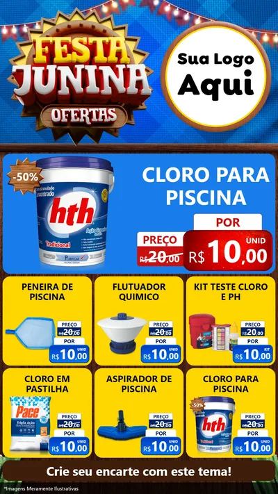 Modelo de Rede Social para Stories com o tema Festa Junina Ofertas para Produtos para Piscina
