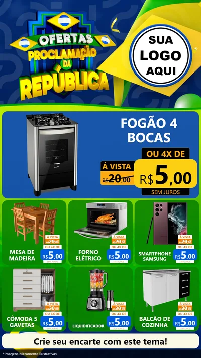 Modelo de Rede Social para Stories com o tema Ofertas Proclamação da República para Móveis e Eletro