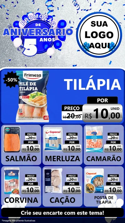 Modelo de Rede Social para Stories com o tema Promoção de Aniversário - 5 Anos para Peixaria