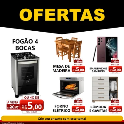 Modelo de Rede Social para Feed Facebook com o tema Ofertas Preto e Vermelho Cartaz para Móveis e Eletro