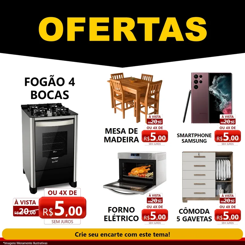 Modelo de Rede Social para Feed Facebook com o tema Ofertas Preto e Vermelho Cartaz para Móveis e Eletro