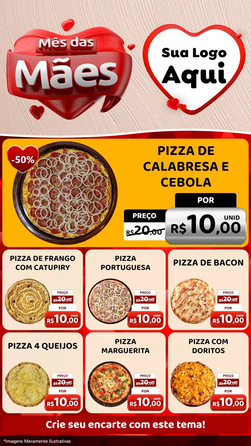 Modelo de Rede Social para Stories com o tema Mês das Mães para Pizzaria
