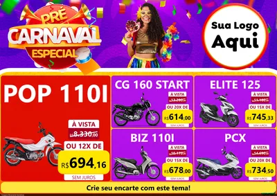 Modelo de Encarte para Encarte A4 Horizontal com o tema Pré-Carnaval Especial para Concessionaria de Motos
