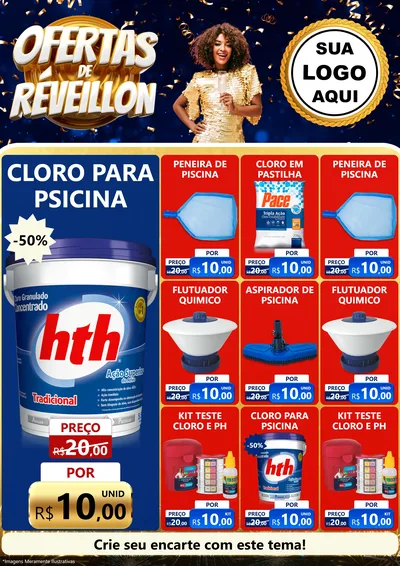 Modelo de Encarte para Encarte A4 Vertical com o tema Ofertas de Réveillon para Produtos para Piscina