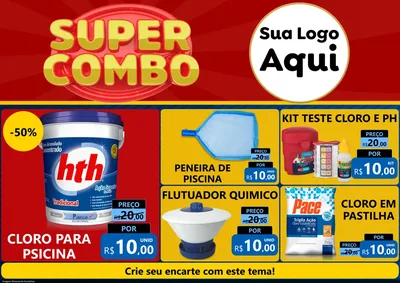 Modelo de Encarte para Encarte A4 Horizontal com o tema Super Combo para Produtos para Piscina