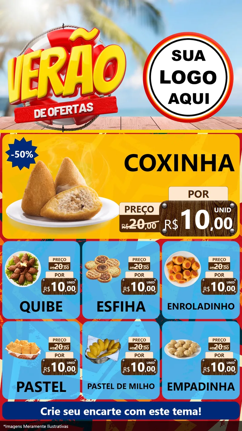 Modelo de Rede Social para Stories com o tema Verão de Ofertas para Salgadaria