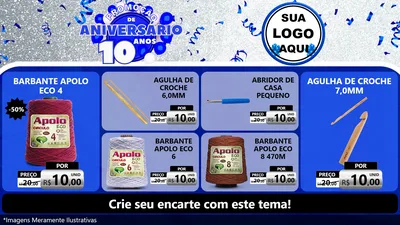 Modelo de TV para TV Horizontal com o tema Promoção de Aniversário - 10 Anos para Armarinho e Aviamentos