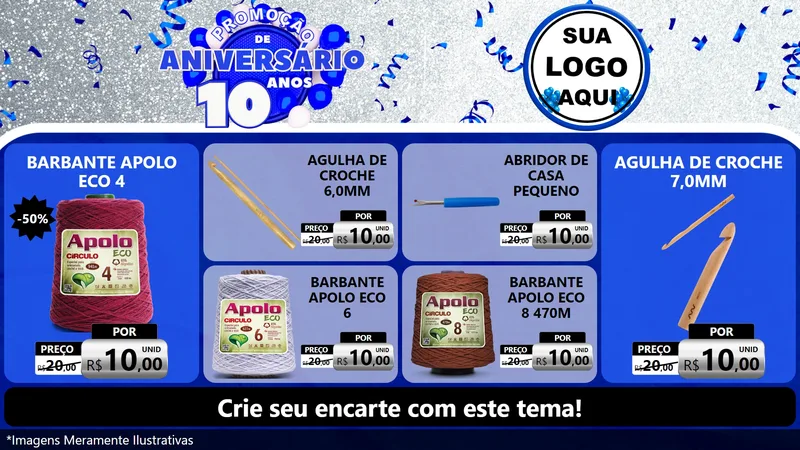 Modelo de TV para TV Horizontal com o tema Promoção de Aniversário - 10 Anos para Armarinho e Aviamentos