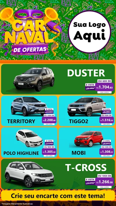 Modelo de TV para TV Vertical com o tema Carnaval de Ofertas para Concessionaria de Carros