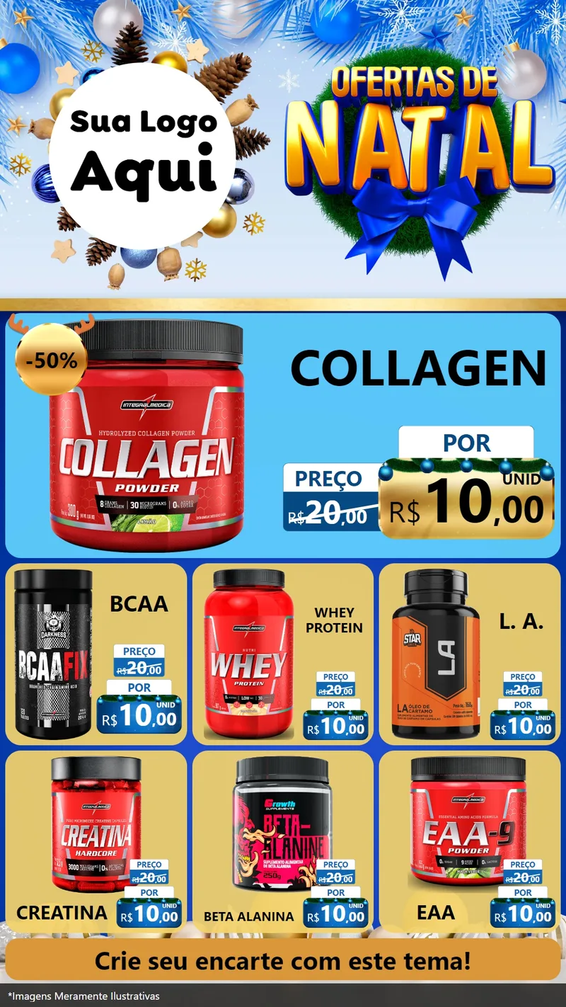 Modelo de Rede Social para Stories com o tema Ofertas de Natal para Suplementos alimentares