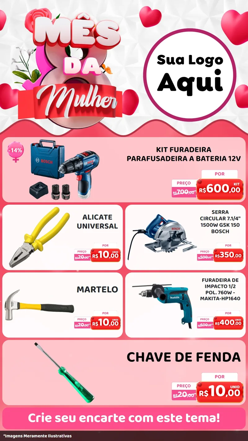 Modelo de TV para TV Vertical com o tema Mês da Mulher para Maquinas e Ferramentas