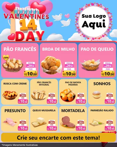 Modelo de Rede Social para Feed Instagram com o tema Valentine's Day para Padaria