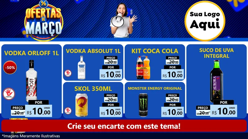 Modelo de TV para TV Horizontal com o tema Ofertas de Março para Distribuidora de bebidas