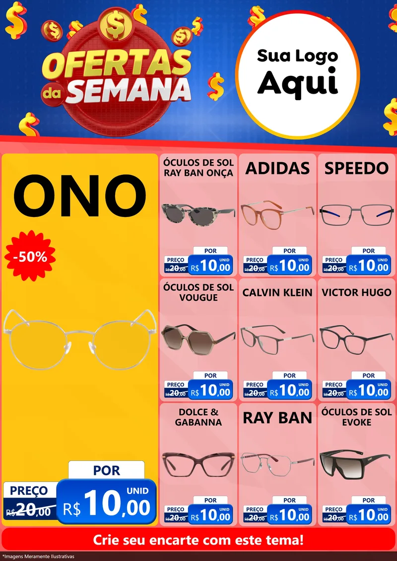 Modelo de Encarte para Encarte A4 Vertical com o tema Ofertas Da Semana para Óticas