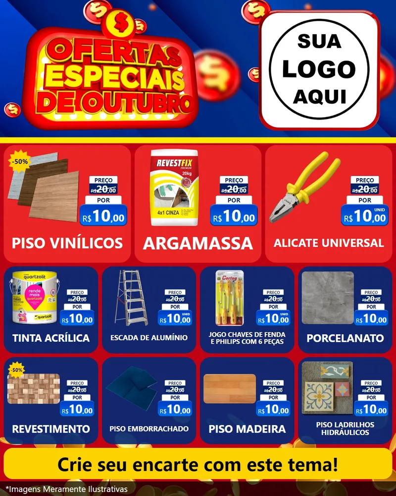 Modelo de Rede Social para Feed Instagram com o tema Ofertas Especiais de Outubro para Material para Construção