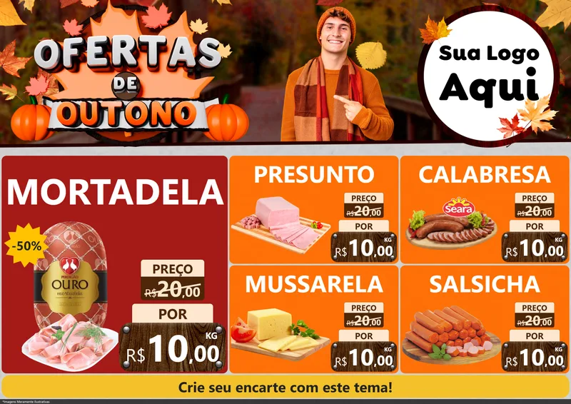 Modelo de Encarte para Encarte A4 Horizontal com o tema Ofertas de Outono para Frios e Laticínios