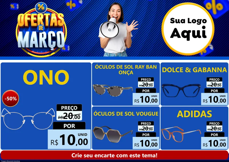 Modelo de Encarte para Encarte A4 Horizontal com o tema Ofertas de Março para Óticas
