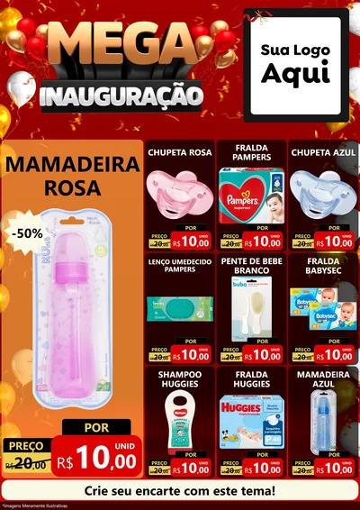 Modelo de Encarte para Encarte A4 Vertical com o tema Mega Inauguração para Bebês