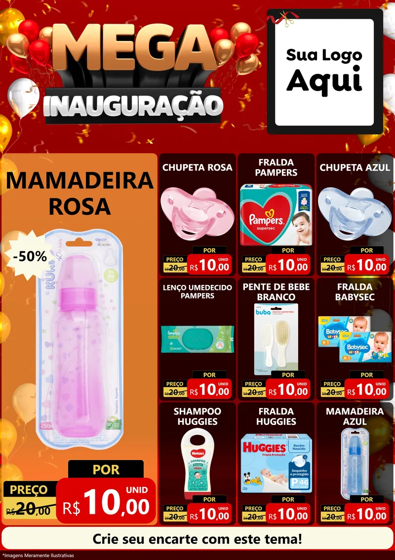 Modelo de Encarte para Encarte A4 Vertical com o tema Mega Inauguração para Bebês