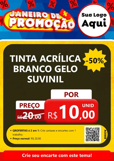 Modelo de Cartaz para Cartaz A4 Vertical com o tema Janeiro de Promoção para Tintas e Ferramentas