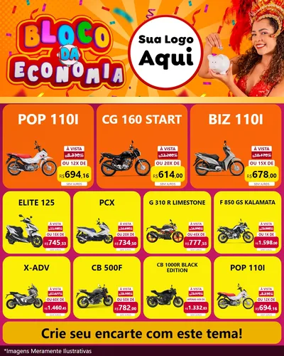 Modelo de Rede Social para Feed Instagram com o tema Bloco da Economia para Concessionaria de Motos