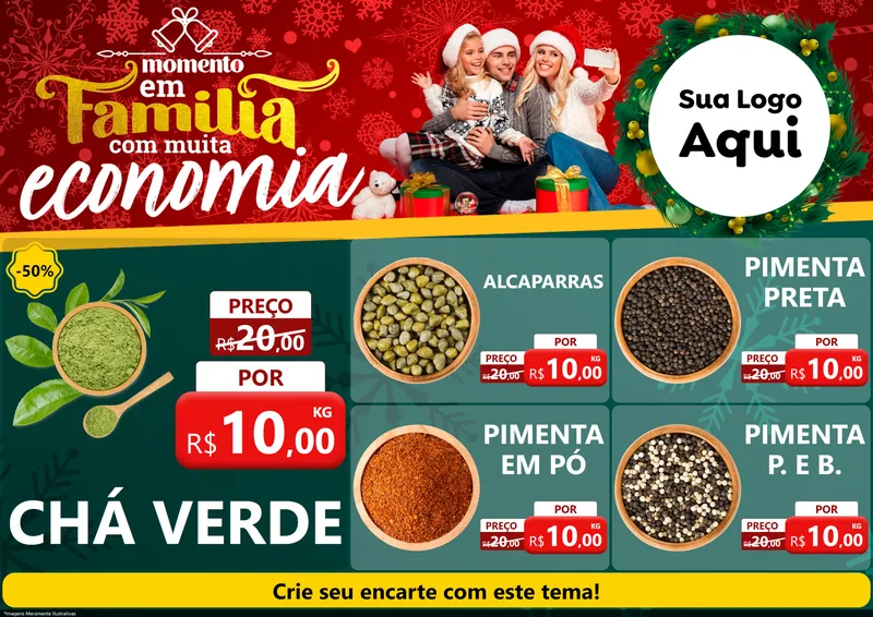 Modelo de Encarte para Encarte A4 Horizontal com o tema Momento em Família (Natal) para Produtos Naturais