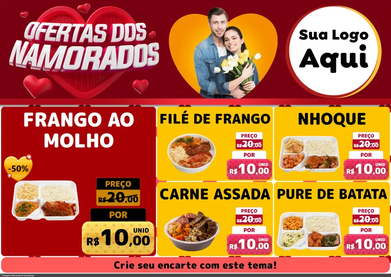 Modelo de Encarte para Encarte A4 Horizontal com o tema Ofertas Dos Namorados para Restaurante