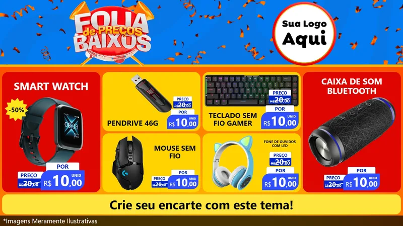 Modelo de TV para TV Horizontal com o tema Folia de Preços Baixos para Informática