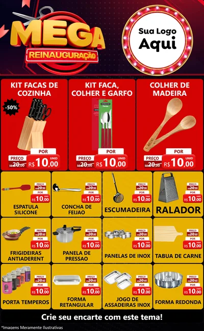 Modelo de Encarte para Encarte Grande com o tema Mega Reinauguração para Utilidades Domésticas