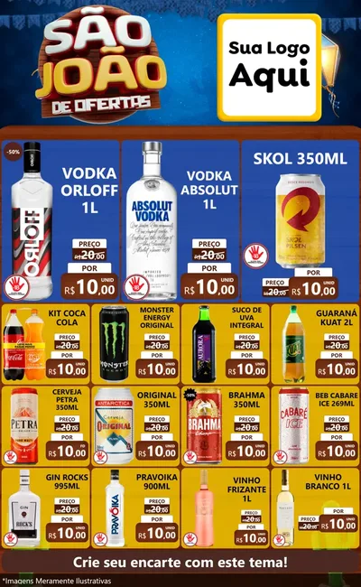 Modelo de Encarte para Encarte Grande com o tema São João Ofertas Imbatíveis! - Junina para Distribuidora de bebidas