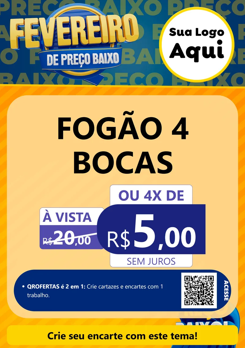 Modelo de Cartaz para Cartaz A4 Vertical com o tema Fevereiro de Preço Baixo para Móveis e Eletro