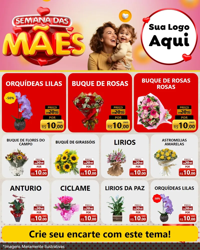 Modelo de Rede Social para Feed Instagram com o tema Semana das Mães para Floricultura e jardim