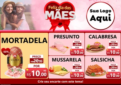 Modelo de Encarte para Encarte A4 Horizontal com o tema Feliz Dia Das Mães para Frios e Laticínios