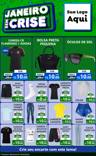 Modelo de Encarte para Encarte Grande com o tema Janeiro Sem Crise para Roupas e acessórios