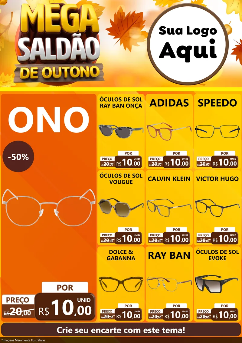 Modelo de Encarte para Encarte A4 Vertical com o tema Mega Saldão de Outono para Óticas