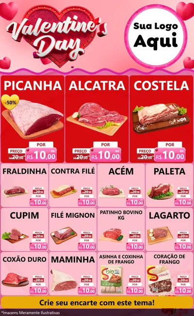 Modelo de Encarte para Encarte Grande com o tema Valentine's Day para Açougue