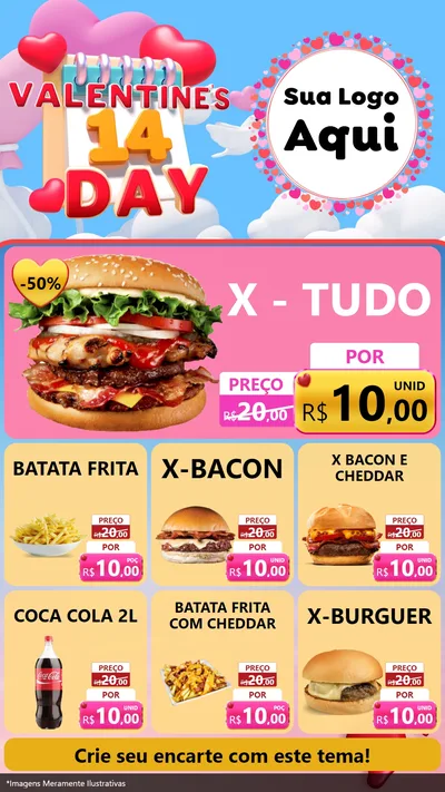 Modelo de Rede Social para Stories com o tema Valentine's Day para Hamburgueria