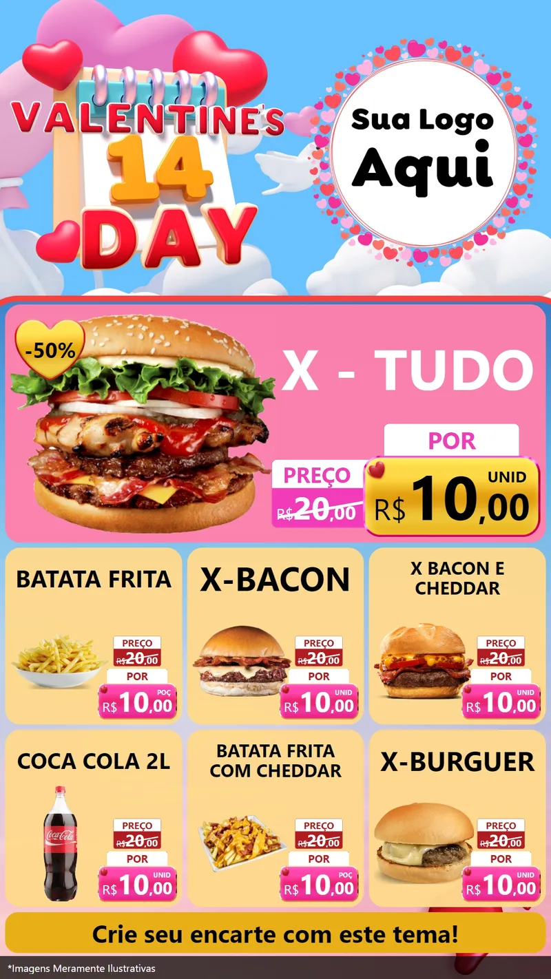 Modelo de Rede Social para Stories com o tema Valentine's Day para Hamburgueria