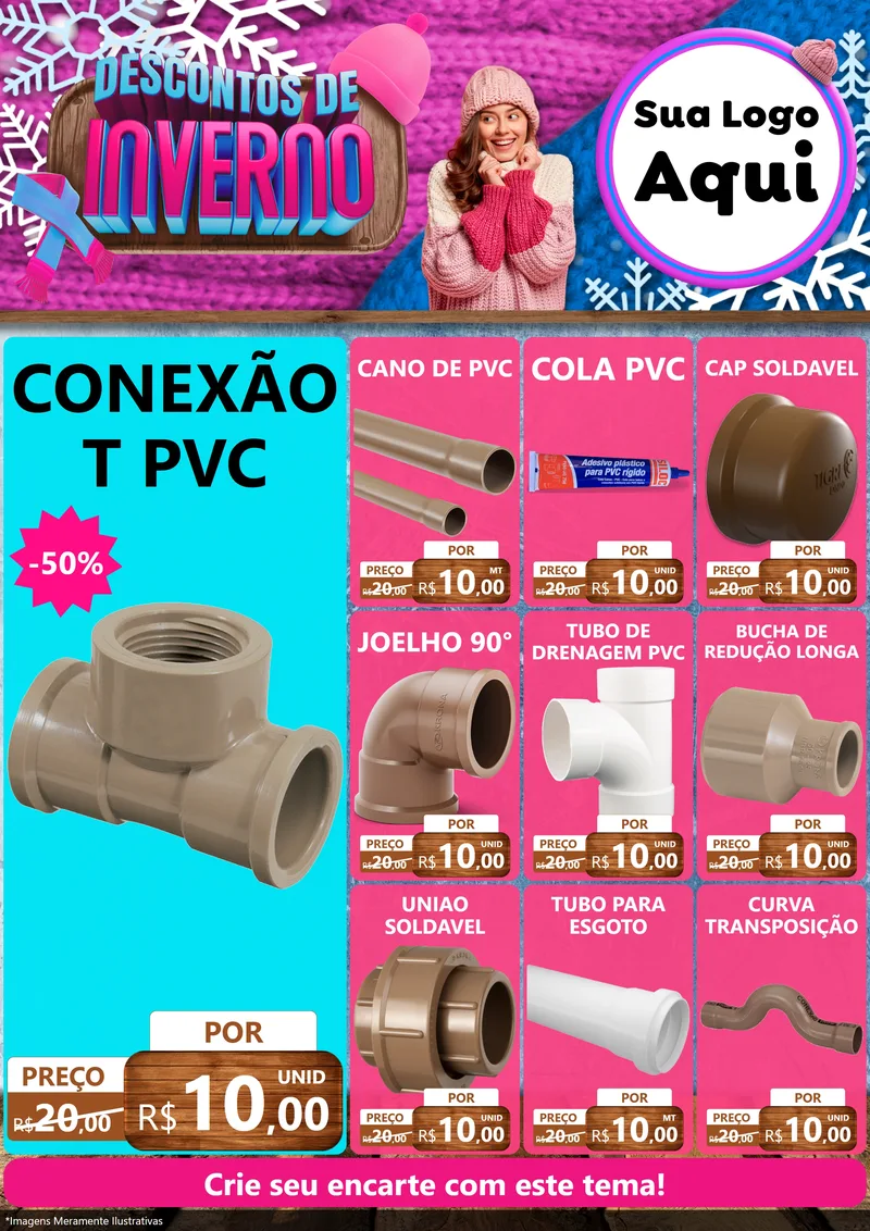 Modelo de Encarte para Encarte A4 Vertical com o tema Descontos de Inverno para Tubos e conexões