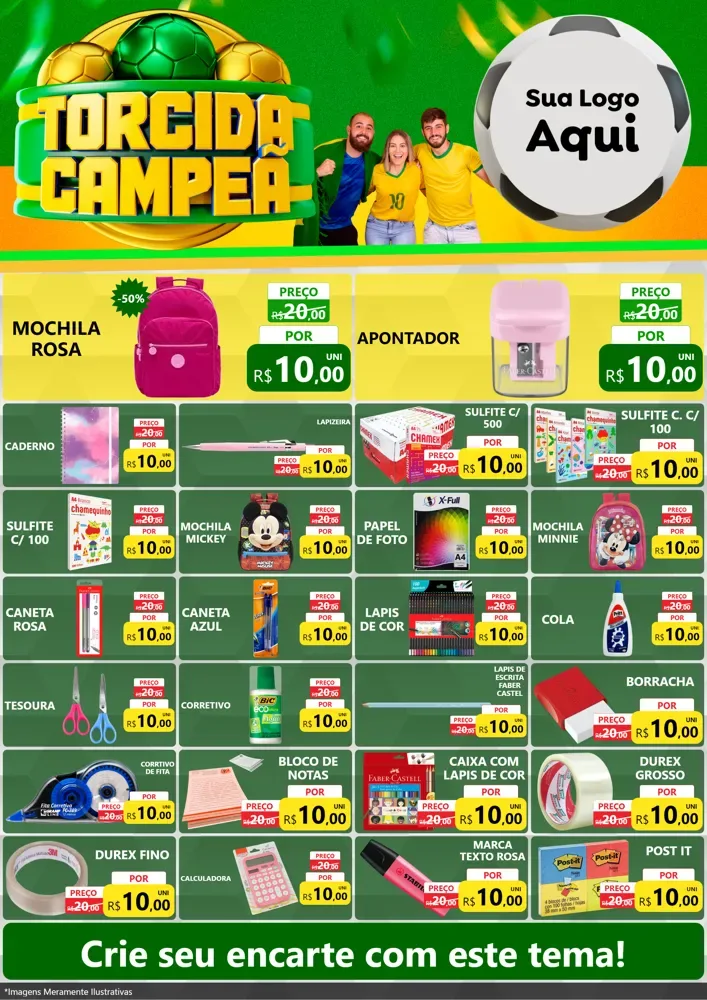 Modelo de Encarte para Encarte A4 Vertical com o tema Torcida Campeã - Copa para Papelaria