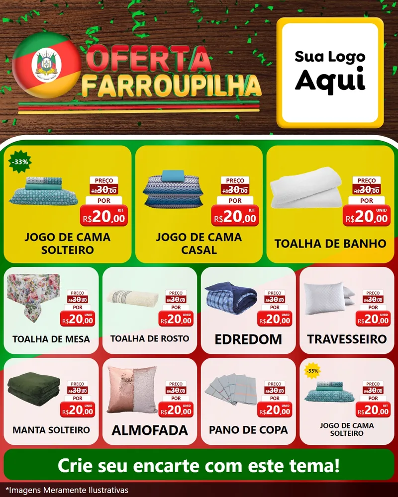 Modelo de Rede Social para Feed Instagram com o tema Oferta Farroupilha para Cama, Mesa e Banho