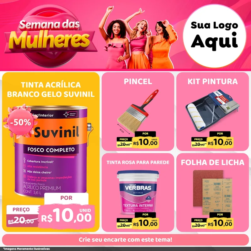 Modelo de Rede Social para Feed Facebook com o tema Semana das Mulheres para Tintas e Ferramentas