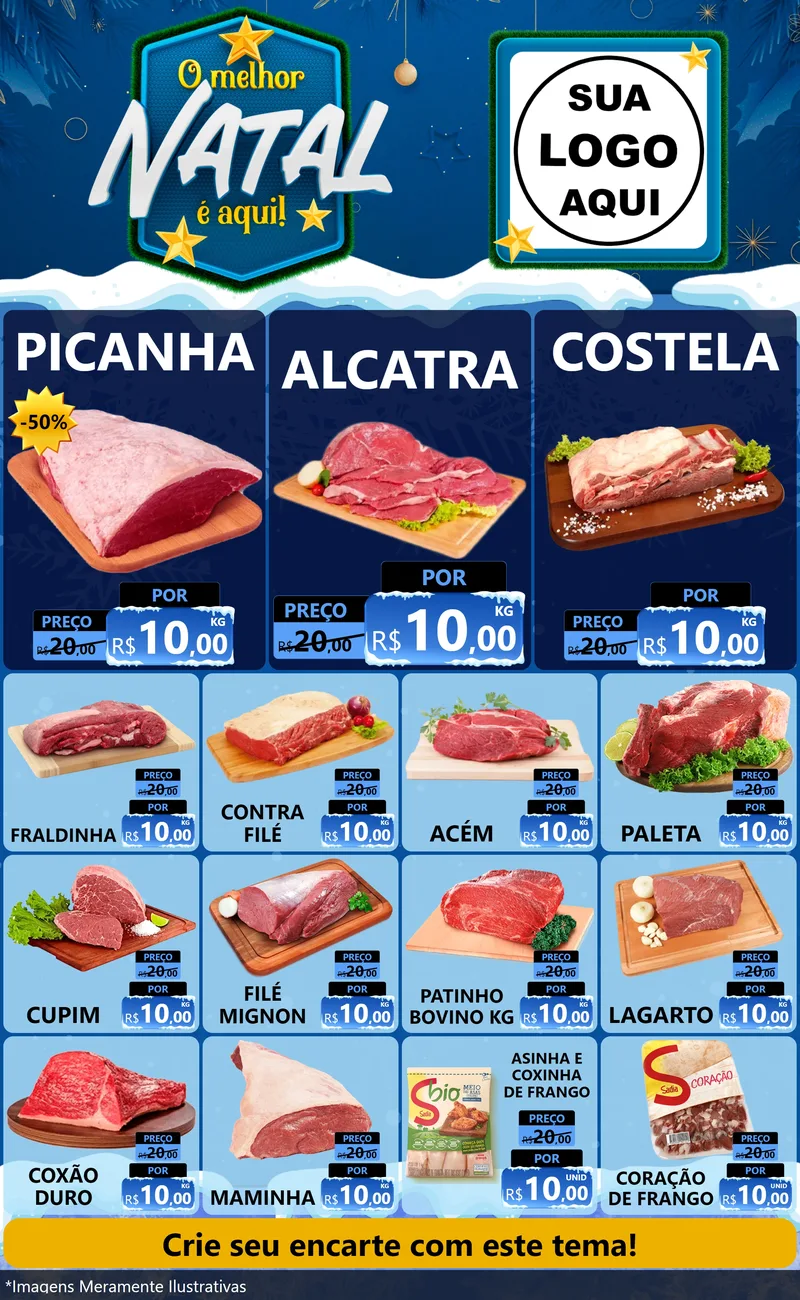 Modelo de Encarte para Encarte Grande com o tema O Melhor Natal É Aqui! para Açougue
