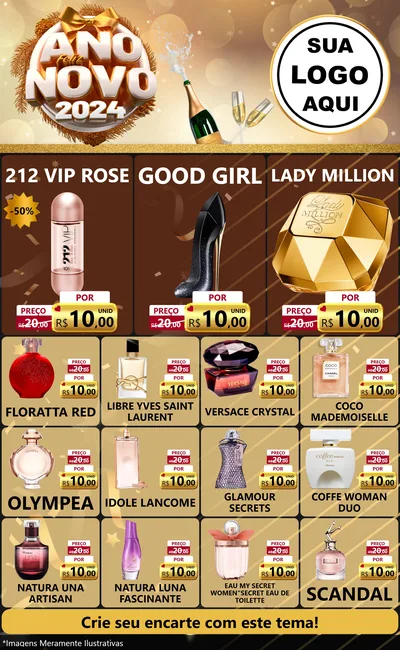 Modelo de Encarte para Encarte Grande com o tema Feliz Ano Novo 2027 para Perfumes