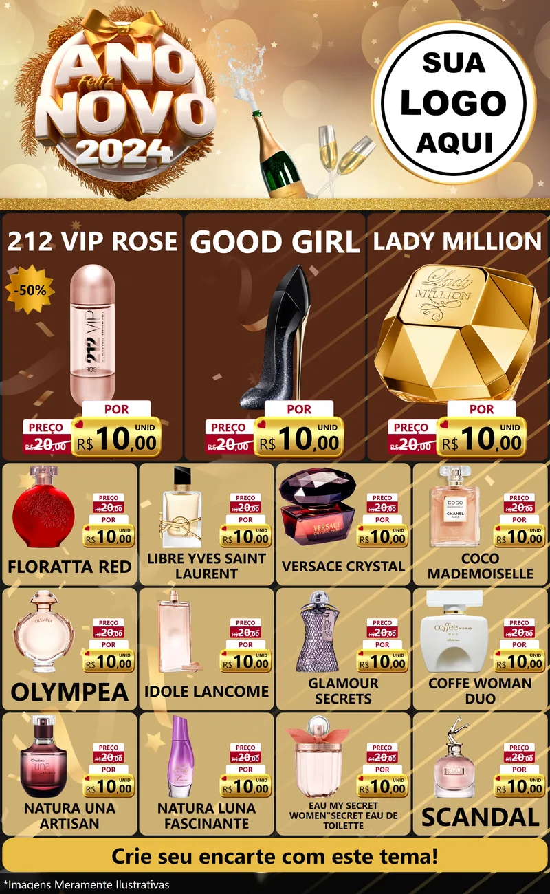 Modelo de Encarte para Encarte Grande com o tema Feliz Ano Novo 2027 para Perfumes