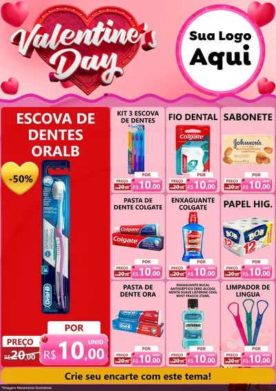 Modelo de Encarte para Encarte A4 Vertical com o tema Valentine's Day para Higiene Pessoal