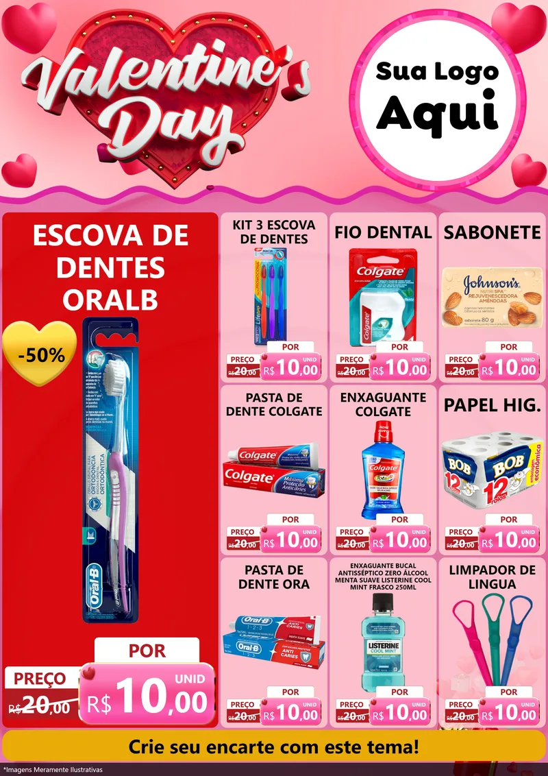 Modelo de Encarte para Encarte A4 Vertical com o tema Valentine's Day para Higiene Pessoal