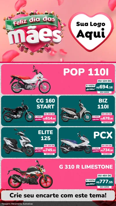Modelo de TV para TV Vertical com o tema Feliz Dia das Mães para Concessionaria de Motos